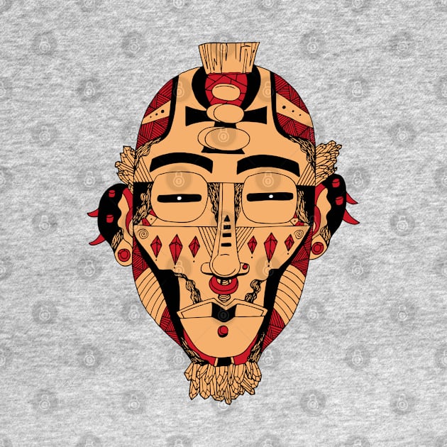 Red and Cream African Mask 5 by kenallouis